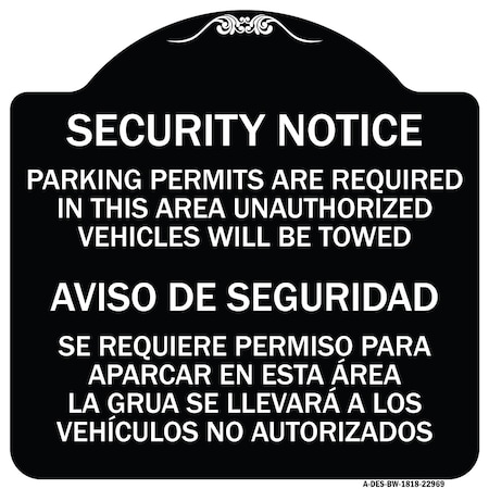 Signmission Parking Permits Are Required in This Area Unauthorized Vehicles Will Be Towed Aviso, BW-1818-22969 A-DES-BW-1818-22969